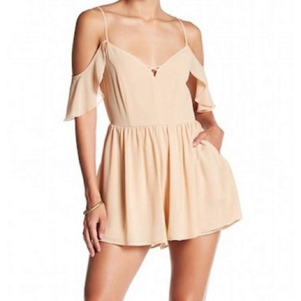 HYFVE Cold-Shoulder Chiffon Sweetheart Romper S